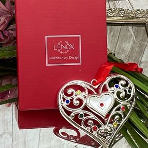LENOX Sparkle and Scroll Multi-Crystal Silver-plate Heart Ornament
